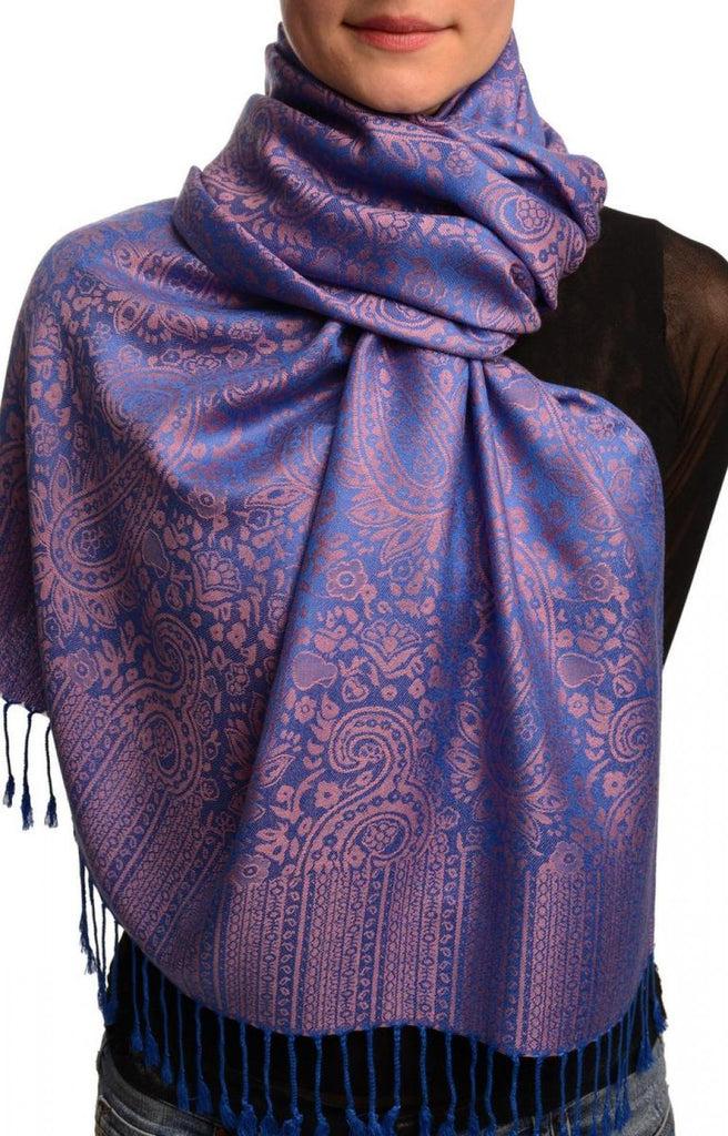 liss kiss Bright Blue & Pink Paisleys Pashmina Feel With Tassels - Scarf