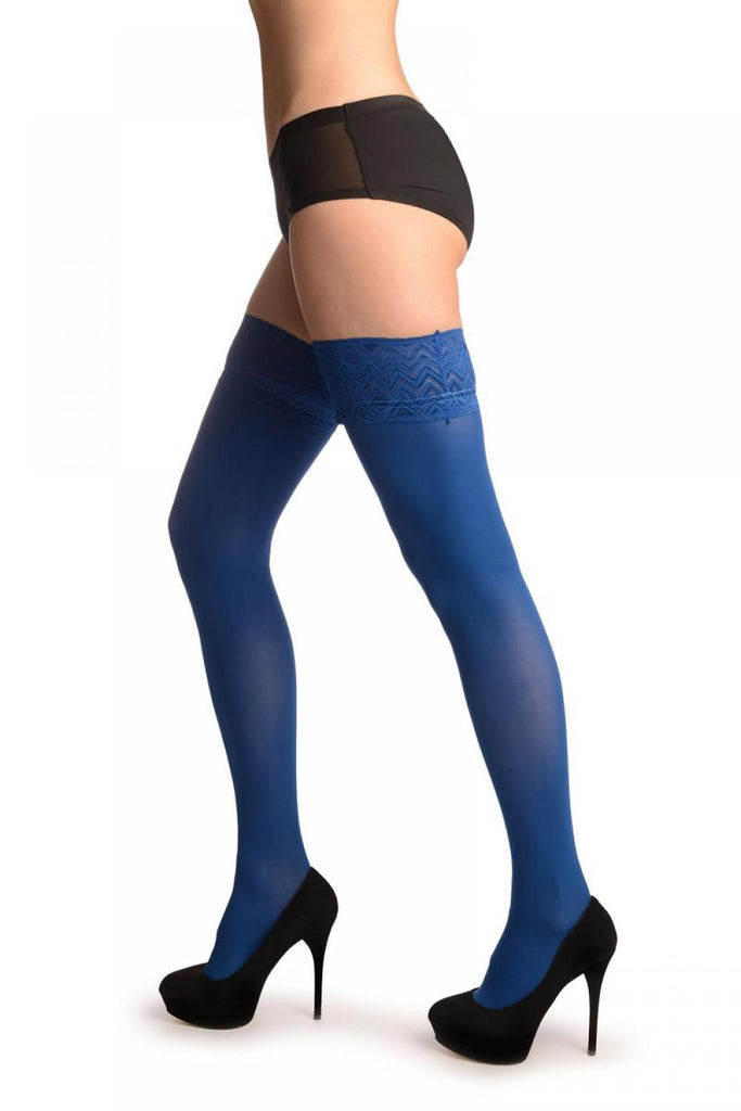 Liss Kiss Bright Blue With Matching Silicon Garter - Hold Ups