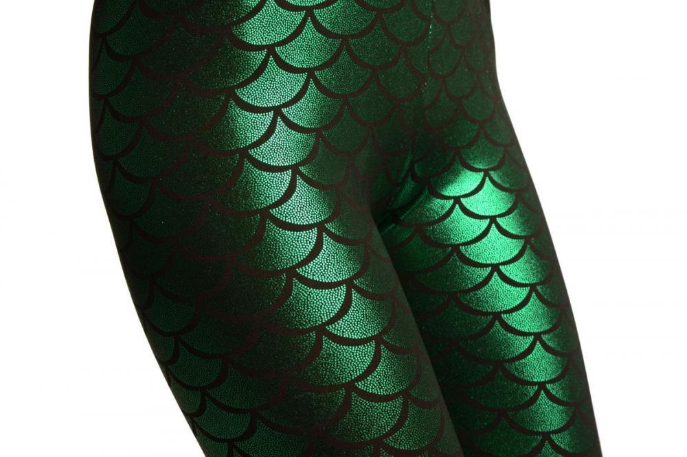 Liss Kiss Bright Green Shiny Mermaid Scales Leggings - Leggings