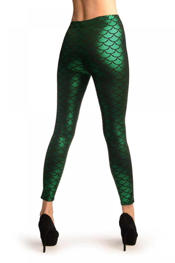 Liss Kiss Bright Green Shiny Mermaid Scales Leggings - Leggings