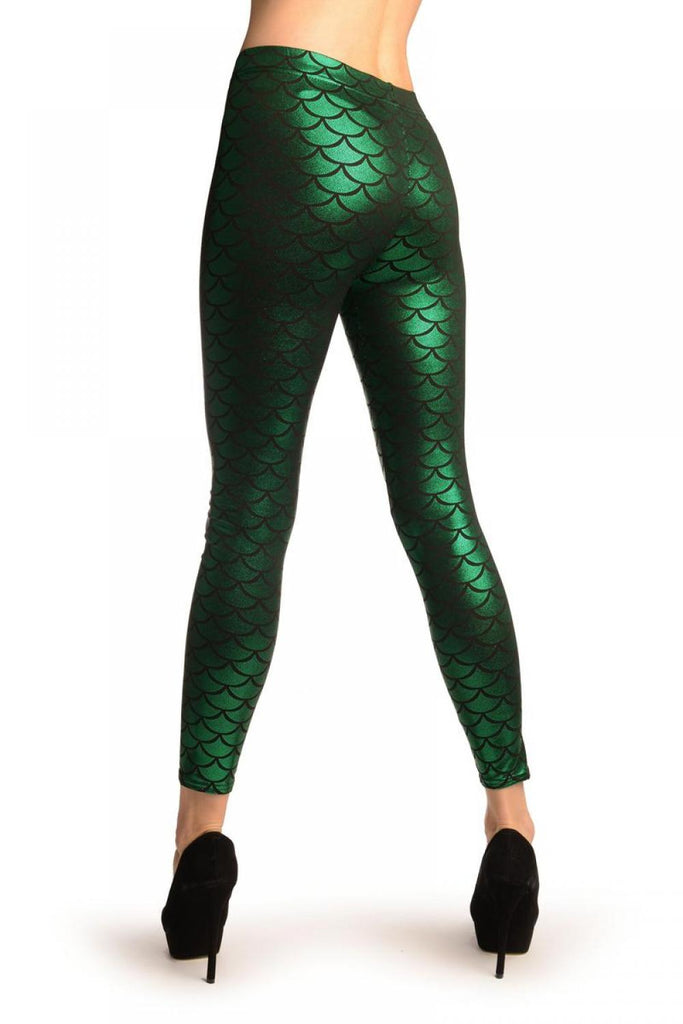 Liss Kiss Bright Green Shiny Mermaid Scales Leggings - Leggings