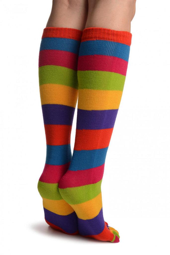 Liss Kiss Bright Rainbow Stripes Knee High Toe Socks - Socks