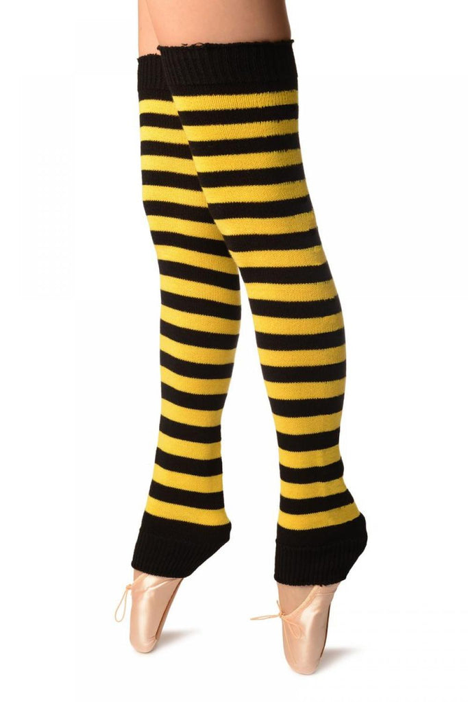 Liss Kiss Bright Yellow & Black Stripes Dance/Ballet Leg Warmers - Leg Warmers