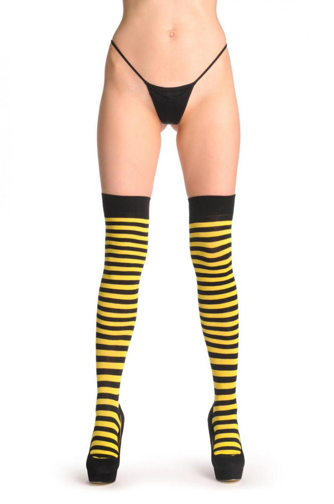 Liss Kiss Bright Yellow & Black Stripes - Over The Knee Socks