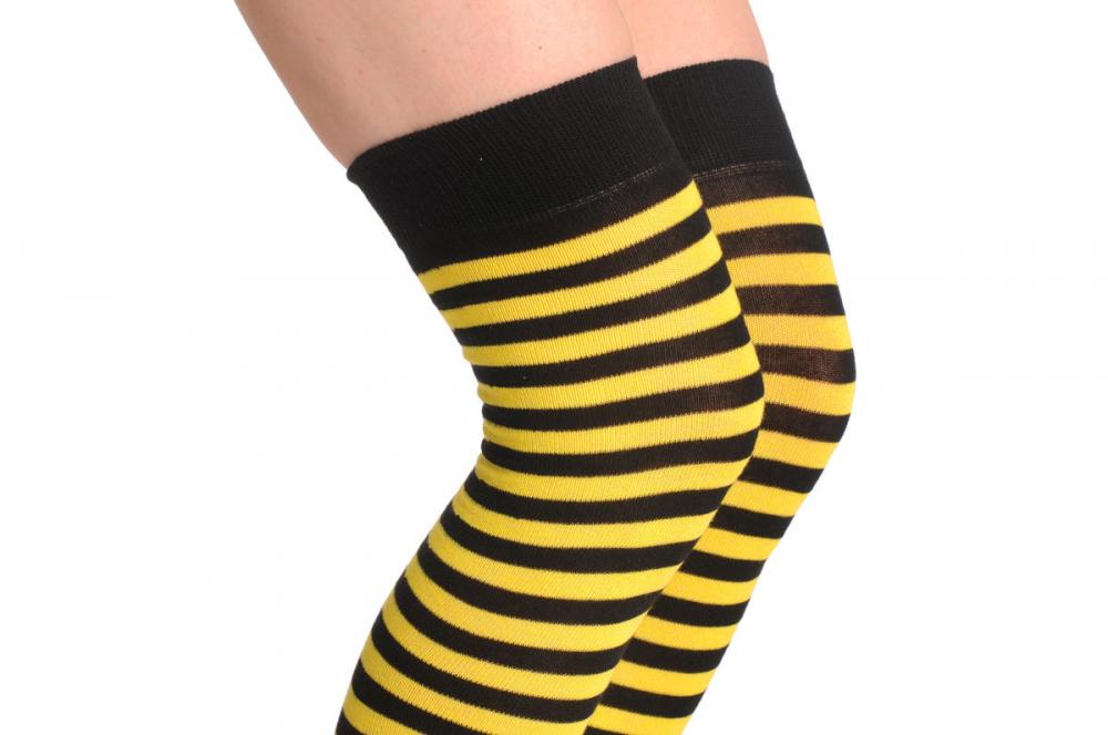 Liss Kiss Bright Yellow & Black Stripes - Over The Knee Socks