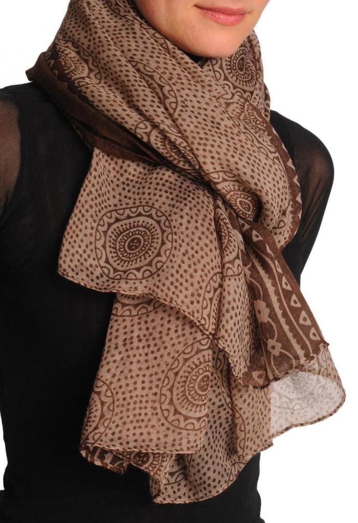 Liss Kiss Brown Aztec Sun On Mocha Unisex Scarf & Beach Sarong - Scarf