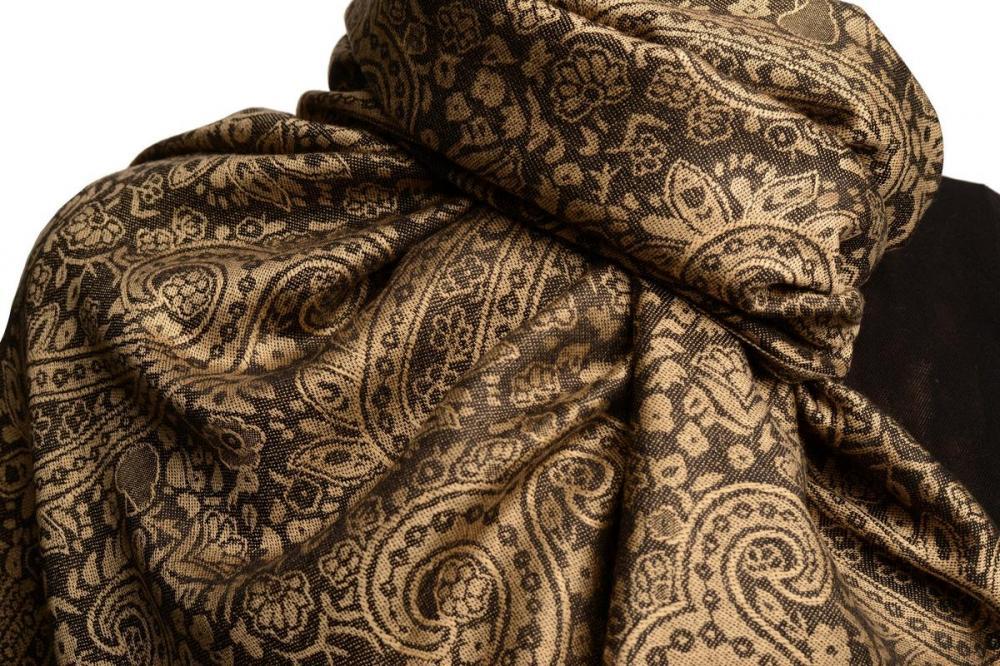 Liss Kiss Brown & Black Paisleys Pashmina Feel With Tassels - Scarf