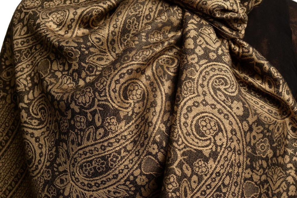 Liss Kiss Brown & Black Paisleys Pashmina Feel With Tassels - Scarf