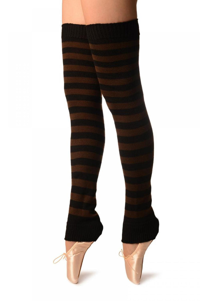 Liss Kiss Brown & Black Stripes Dance/Ballet Leg Warmers - Leg Warmers