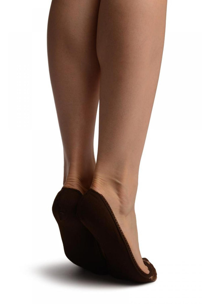 Liss Kiss Brown Cotton With Floral Lace Front Footies - Footsies Socks