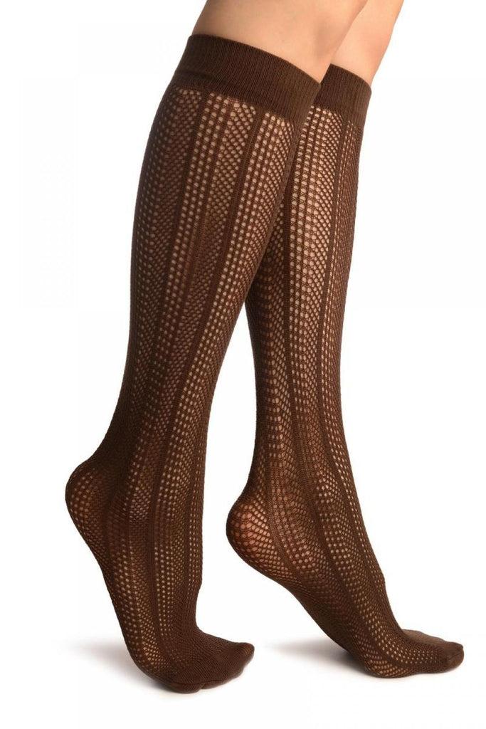 liss kiss Brown Crochet Stripes Socks Knee High - Socks