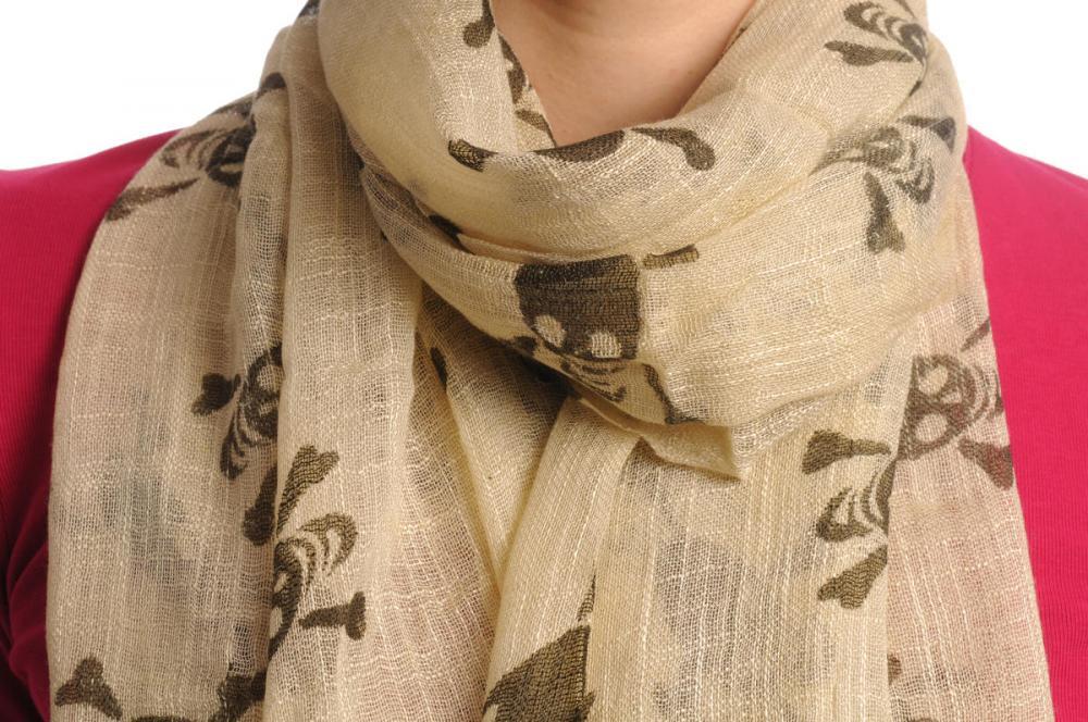 Liss Kiss Brown Crossbones On Beige With Tassels - Scarf
