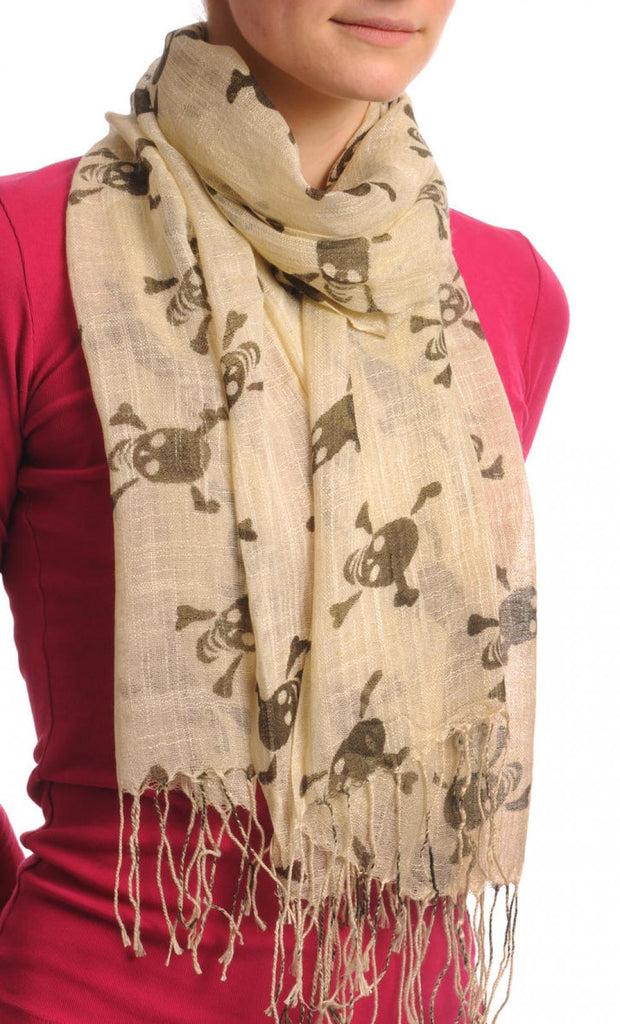 liss kiss Brown Crossbones On Beige With Tassels - Scarf