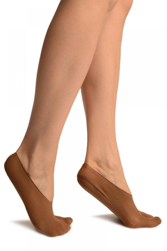 Liss Kiss Brown Diagonal Stripes Mesh Four & One Separate Toes Footsies - Footsies Socks