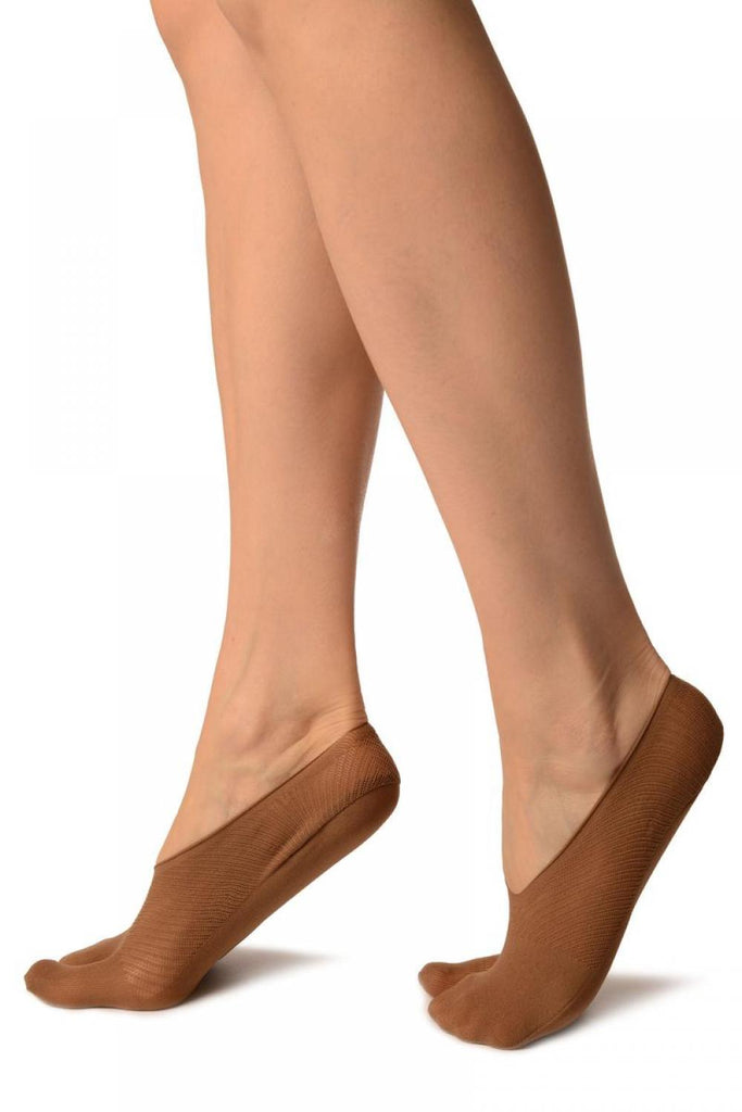 Liss Kiss Brown Diagonal Stripes Mesh Four & One Separate Toes Footsies - Footsies Socks