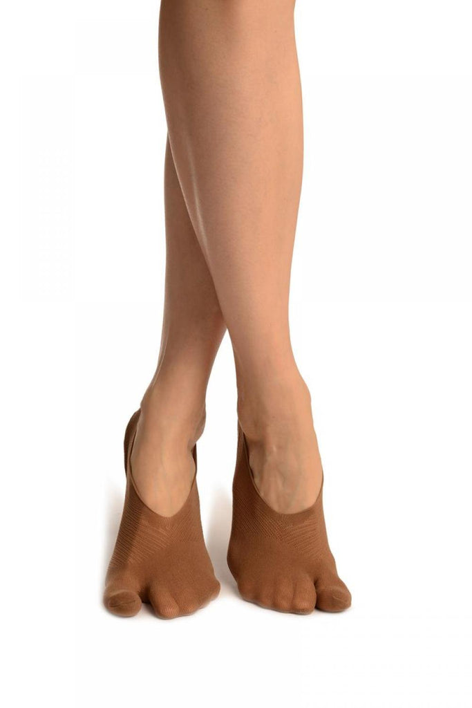 liss kiss Brown Diagonal Stripes Mesh Four & One Separate Toes Footsies - Footsies Socks