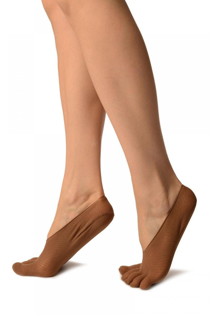 Liss Kiss Brown Diagonal Stripes Mesh Separate Toes Footsies - Footsies Socks