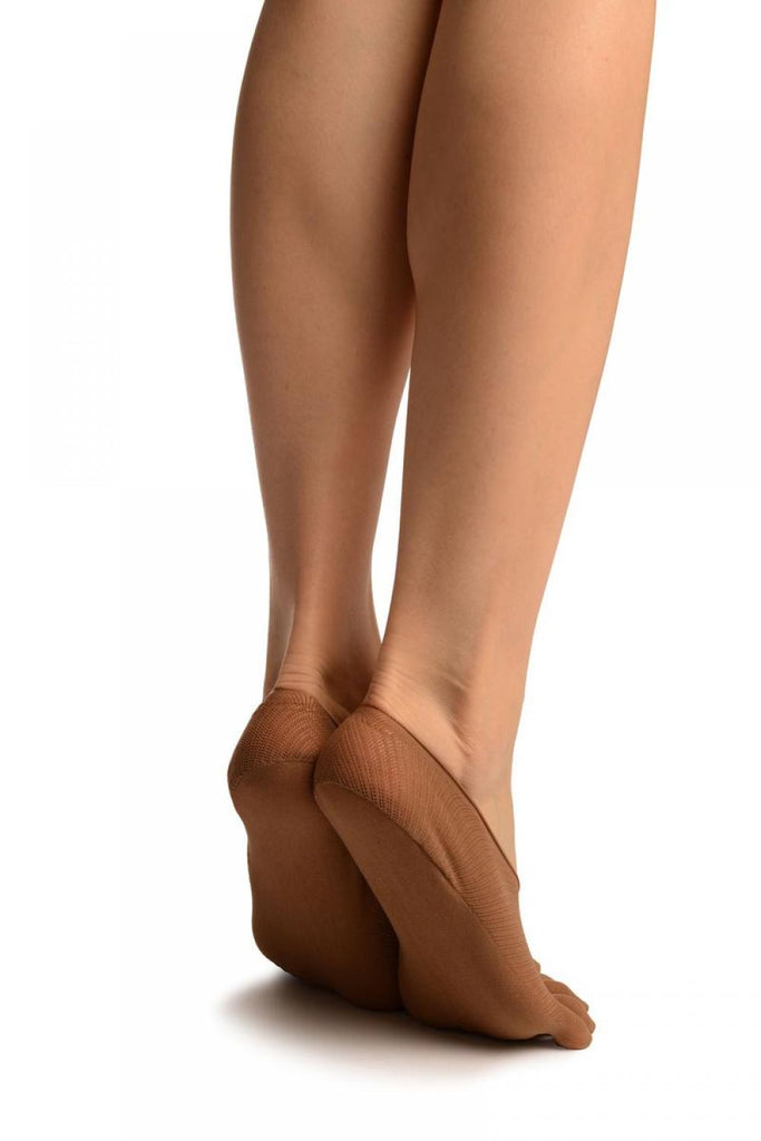 Liss Kiss Brown Diagonal Stripes Mesh Separate Toes Footsies - Footsies Socks