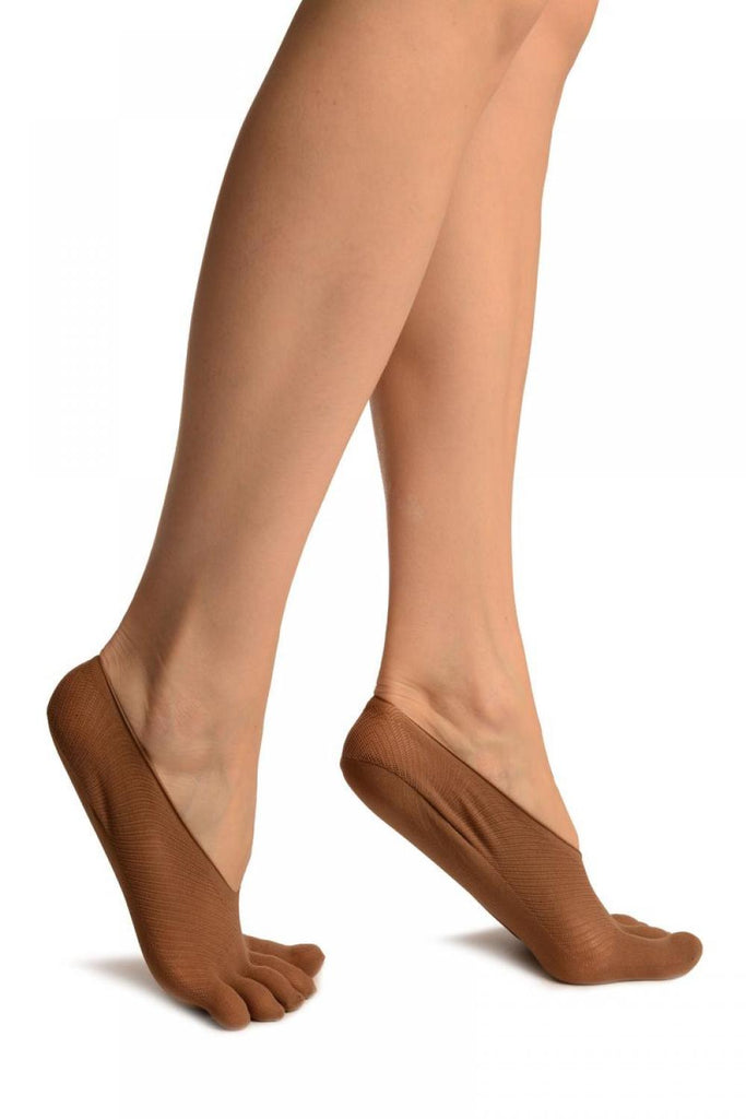 Liss Kiss Brown Diagonal Stripes Mesh Separate Toes Footsies - Footsies Socks