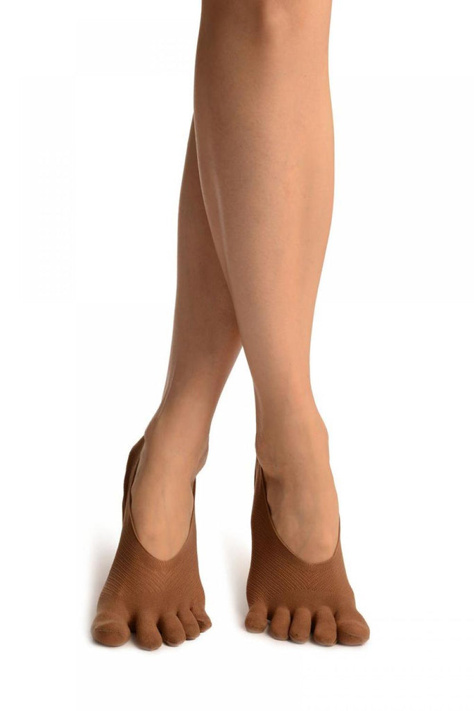 Liss Kiss Brown Diagonal Stripes Mesh Separate Toes Footsies - Footsies Socks