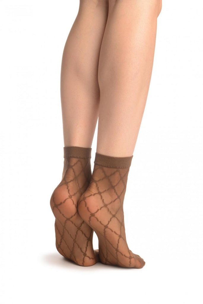 Liss Kiss Brown Diamonds & Dots Ankle High Socks - Socks