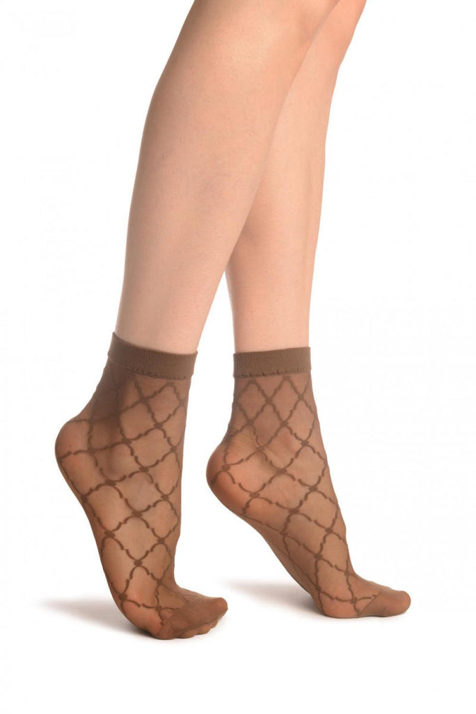 liss kiss Brown Dimonds & Dots Ankle High Socks - Socks