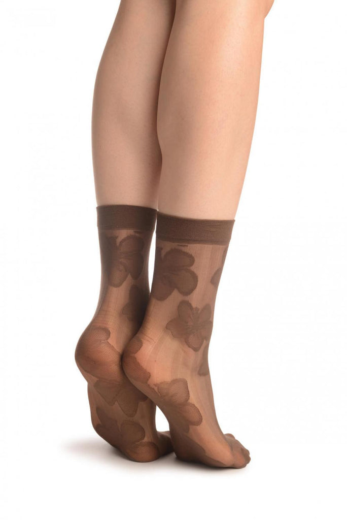 Liss Kiss Brown Flower & Stripes Ankle High Socks - Socks