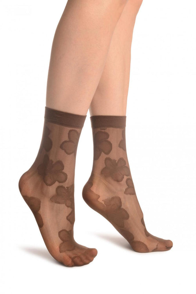 liss kiss Brown Flower & Stripes Ankle High Socks - Socks