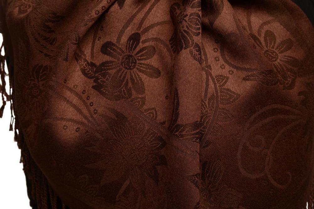 Liss Kiss Brown Garden Flowers On Brown Pashmina With Tassels - Scarf