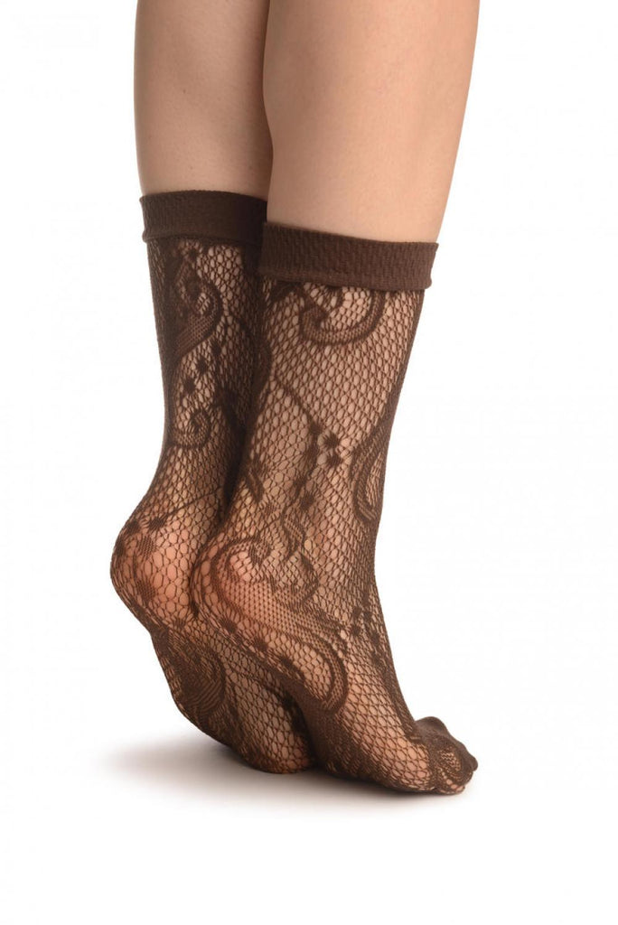 Liss Kiss Brown Gladiolus Flowers Ankle High Socks - Socks