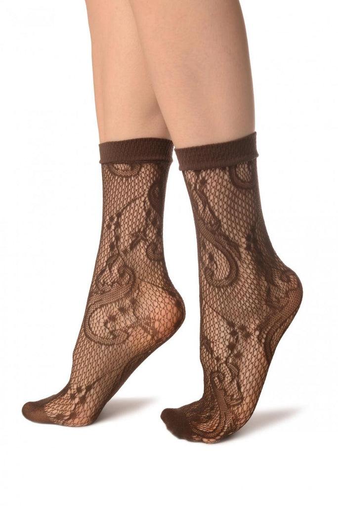 Liss Kiss Brown Gladiolus Flowers Ankle High Socks - Socks