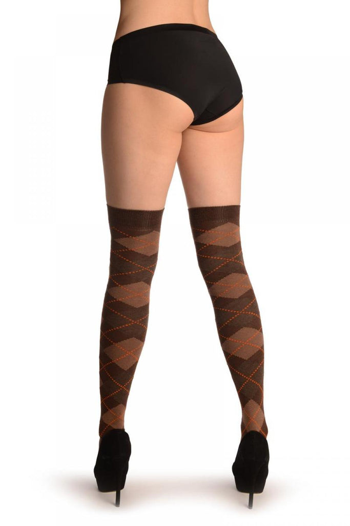 Liss Kiss Brown Grey & Dark Brown Argyle - Over The Knee Socks