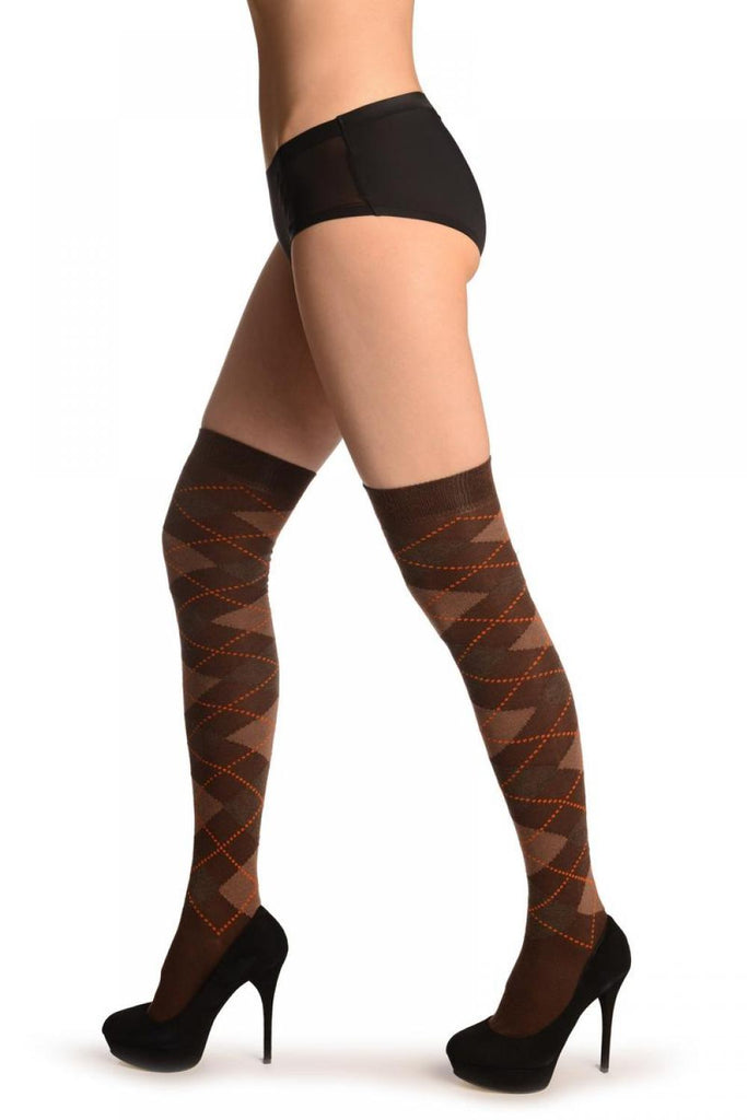 liss kiss Brown Grey & Dark Brown Argyle - Over The Knee Socks