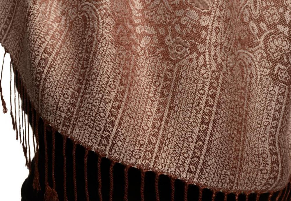 Liss Kiss Brown & Grey Paisleys Pashmina Feel With Tassels - Scarf