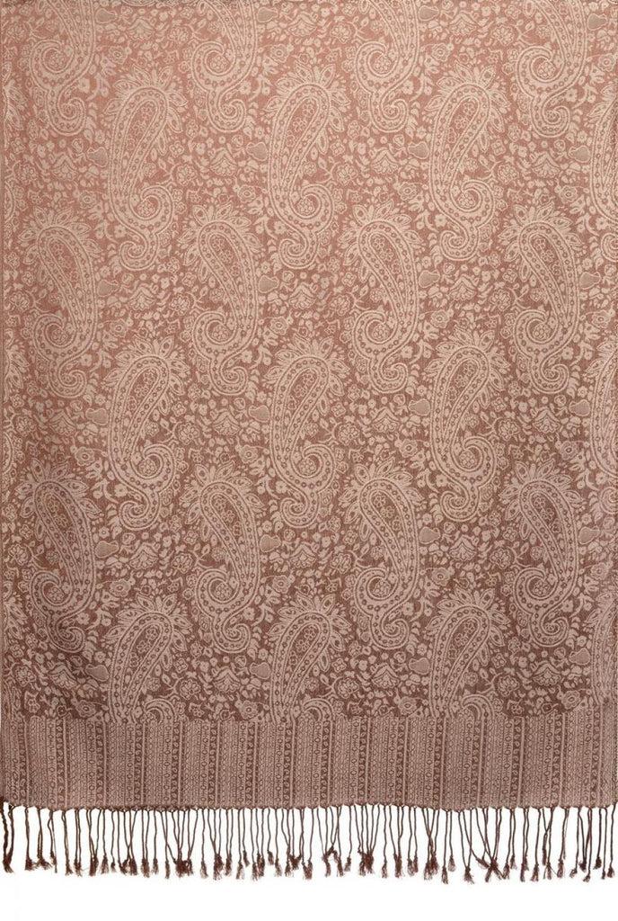 Liss Kiss Brown & Grey Paisleys Pashmina Feel With Tassels - Scarf