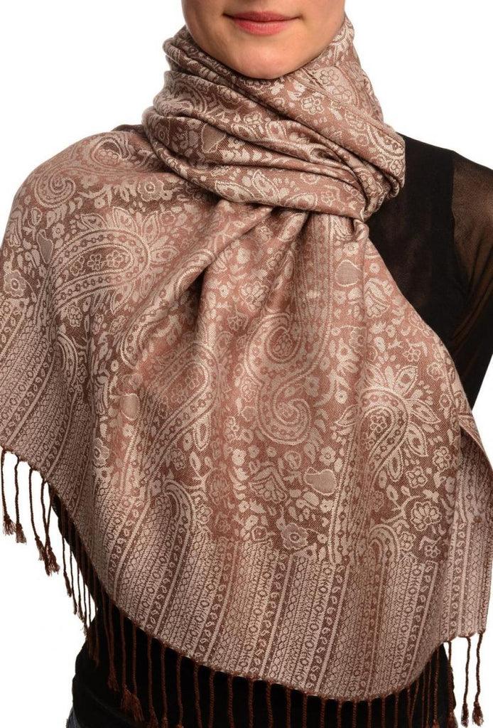 liss kiss Brown & Grey Paisleys Pashmina Feel With Tassels - Scarf