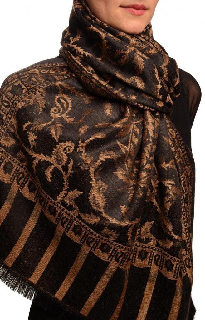 Liss Kiss Brown Large Paisley On Black Pashmina Feel - Scarf