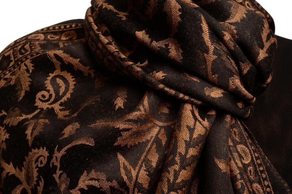 Liss Kiss Brown Large Paisley On Black Pashmina Feel - Scarf