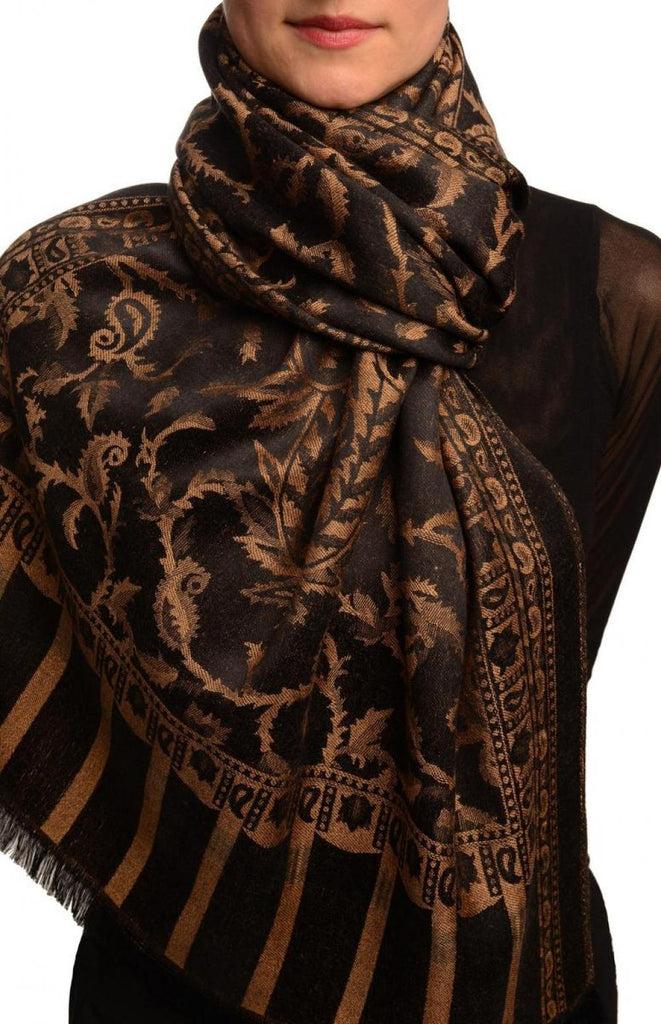 liss kiss Brown Large Paisley On Black Pashmina Feel - Scarf