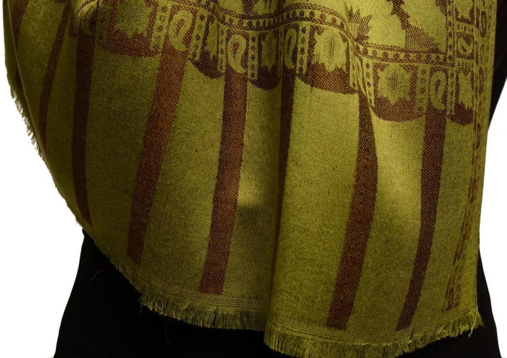 Liss Kiss Brown Large Paisley On Olive Green Pashmina Feel - Scarf