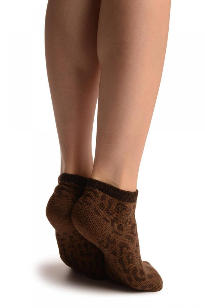 Liss Kiss Brown Leopard Angora Footies Socks - Footsies Socks