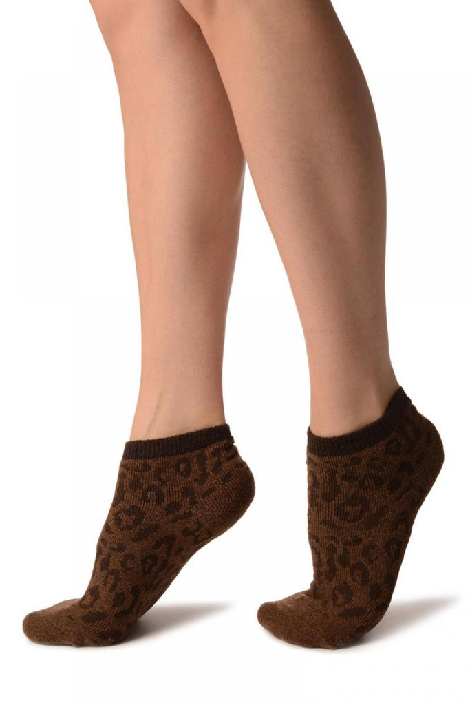 Liss Kiss Brown Leopard Angora Footies Socks - Footsies Socks