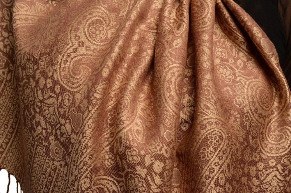 Liss Kiss Brown & Mocha Paisleys Pashmina Feel With Tassels - Scarf