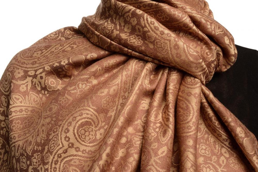 Liss Kiss Brown & Mocha Paisleys Pashmina Feel With Tassels - Scarf