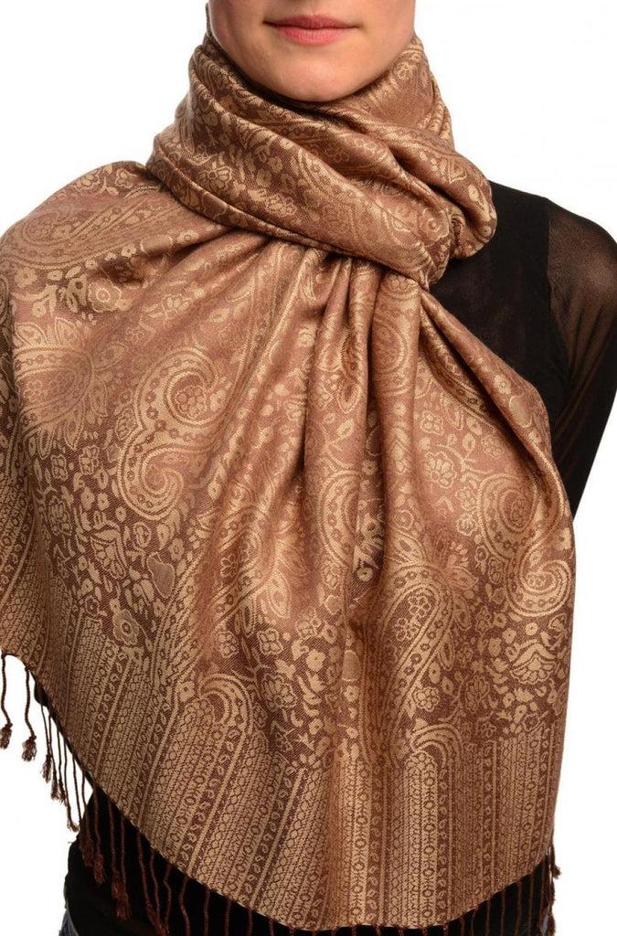 liss kiss Brown & Mocha Paisleys Pashmina Feel With Tassels - Scarf