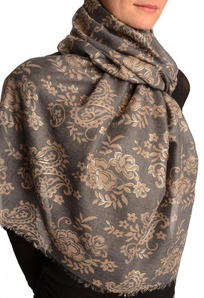 Liss Kiss Brown Paisley With Gold Trim On Blue Scarf - Scarf