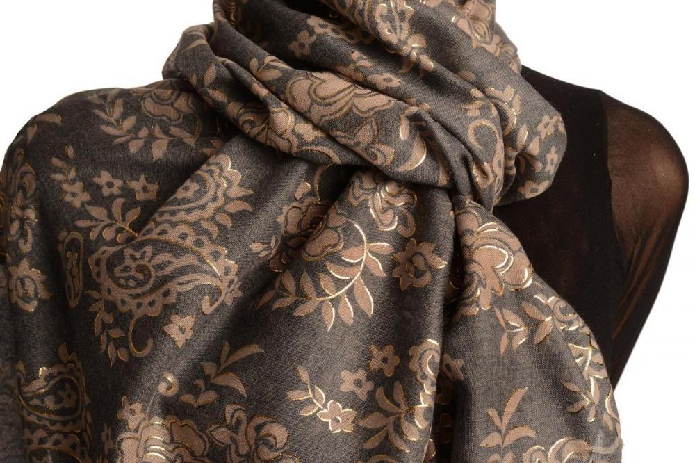Liss Kiss Brown Paisley With Gold Trim On Blue Scarf - Scarf