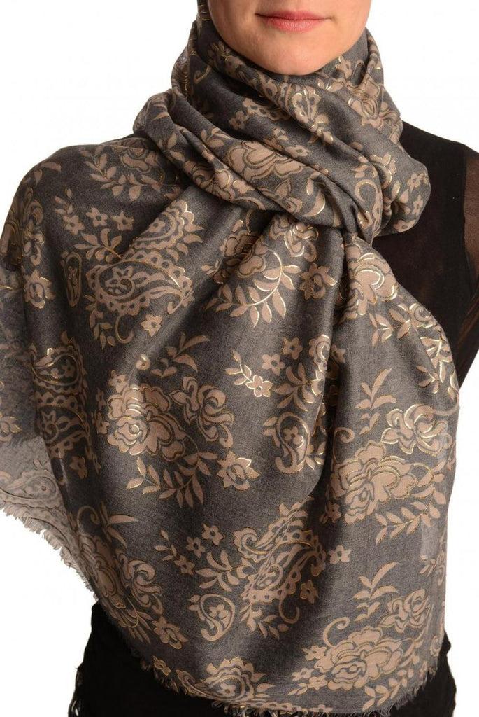 liss kiss Brown Paisley With Gold Trim On Blue Scarf - Scarf