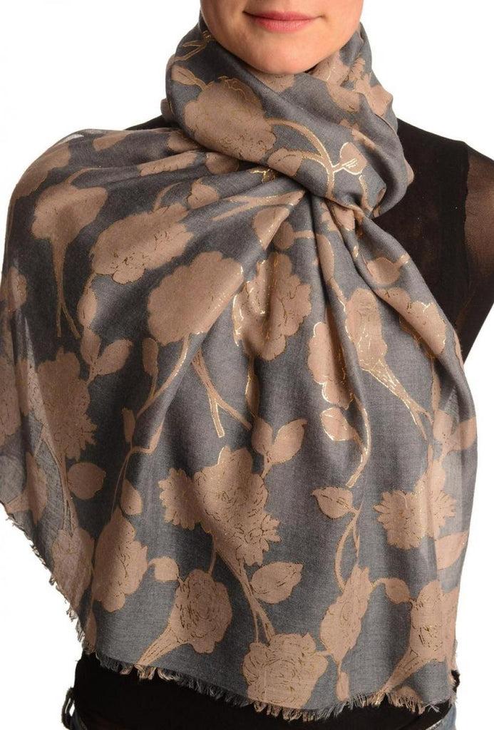 liss kiss Brown Roses With Gold Trim On Blue Scarf - Scarf