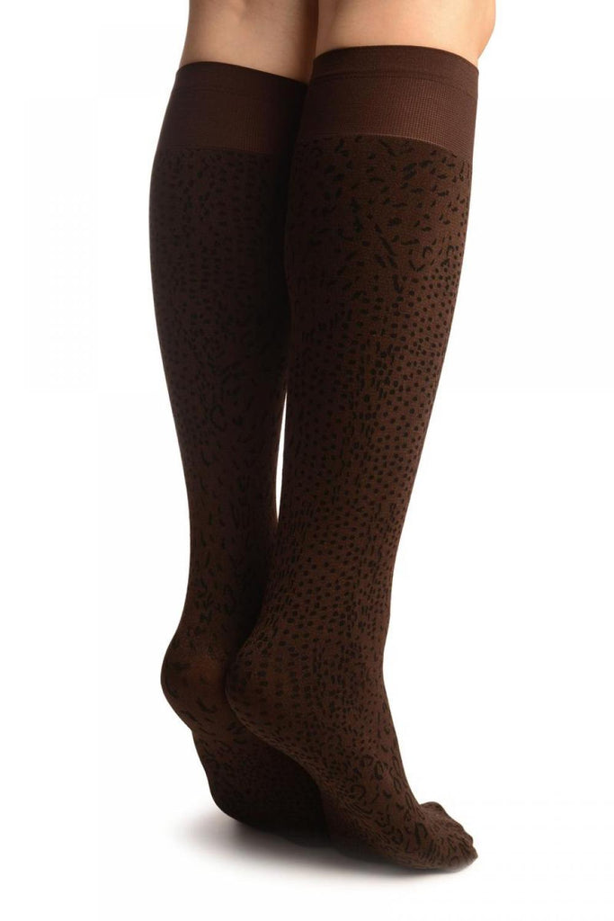 Liss Kiss Brown Silky Leopard Socks Knee High - Socks